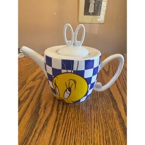 Vintage Looney Tunes 1996 Tweety Bird Porcelain Teapot Checkered Y2k